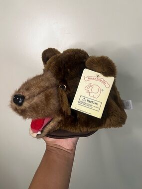 NWT Vintage Green Trading USA Brown Bear Head Fur Hat